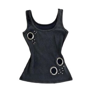 Black Tank Top with Metal Ring Accents - Women's Top